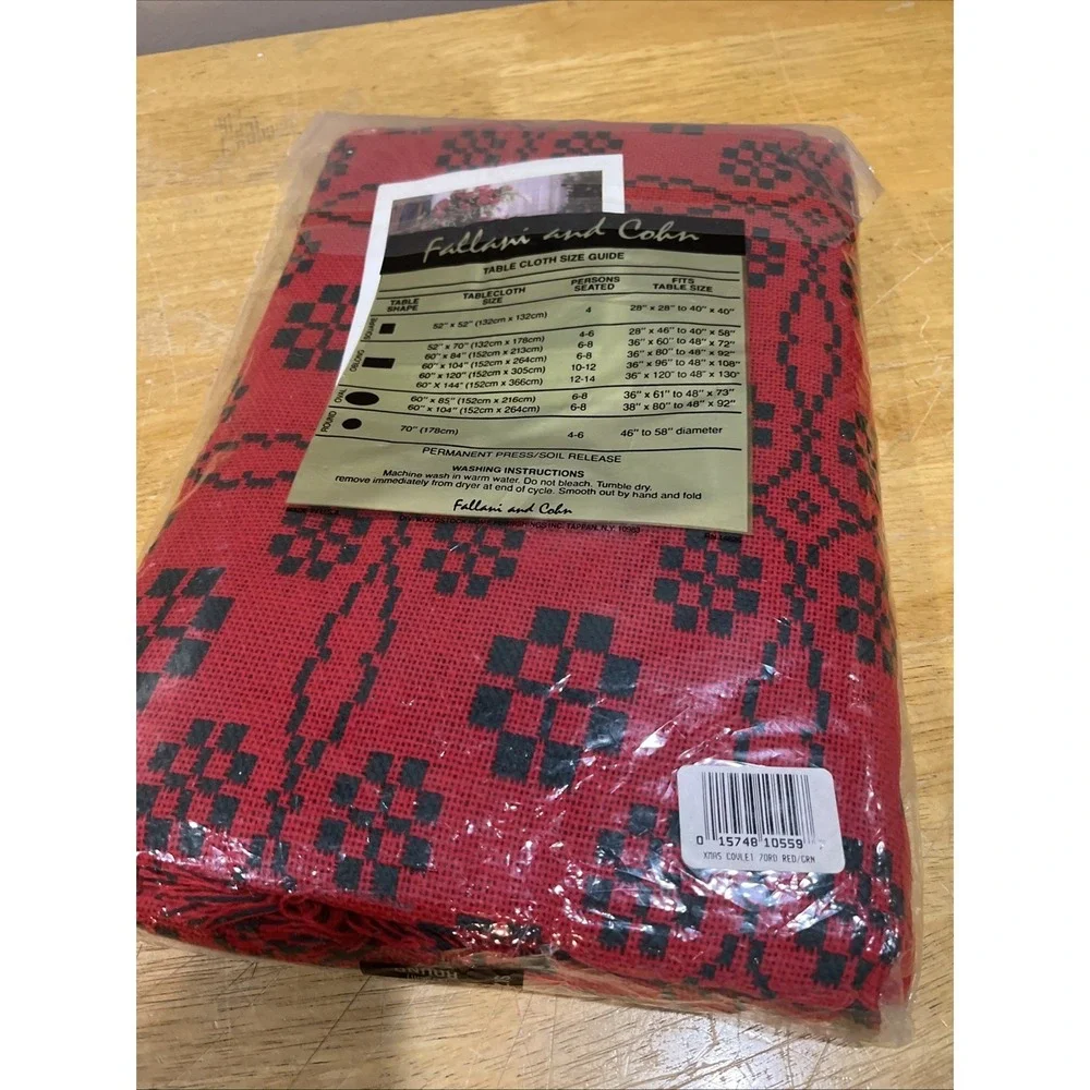 Vtg Fallani Cohn Christmas Tablecloth‎ Green Red Weaved 70
